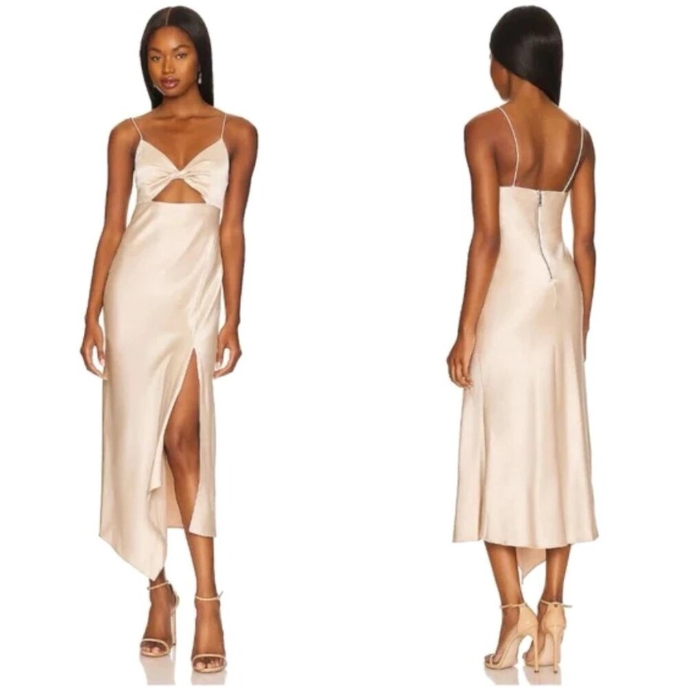 Alice & Olivia NWT Harmony Asymmetrical Midi Dress in Sand